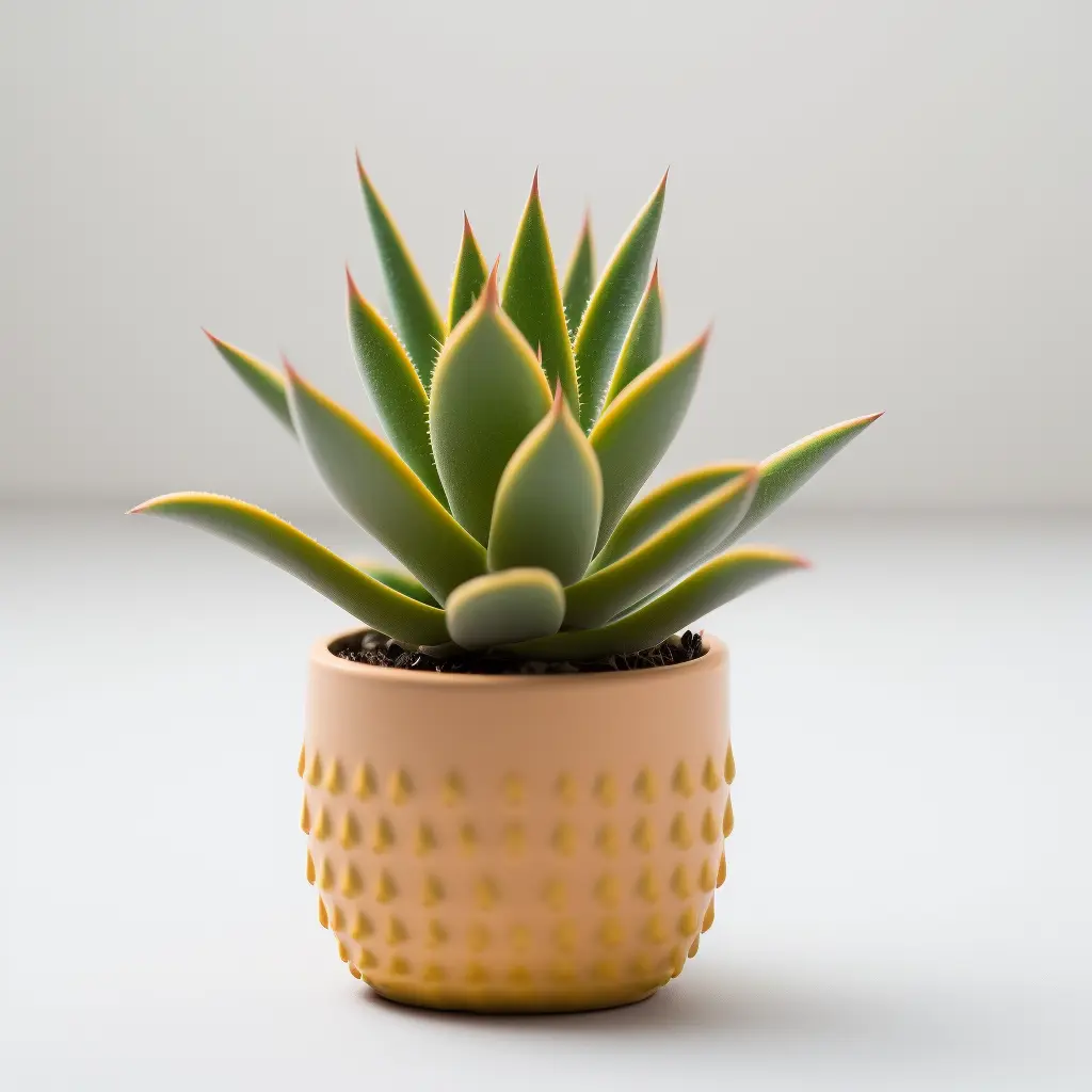 cute mini Aloe plant in a pot, white background, depth of field f2.8 3.5, 50mm lens 